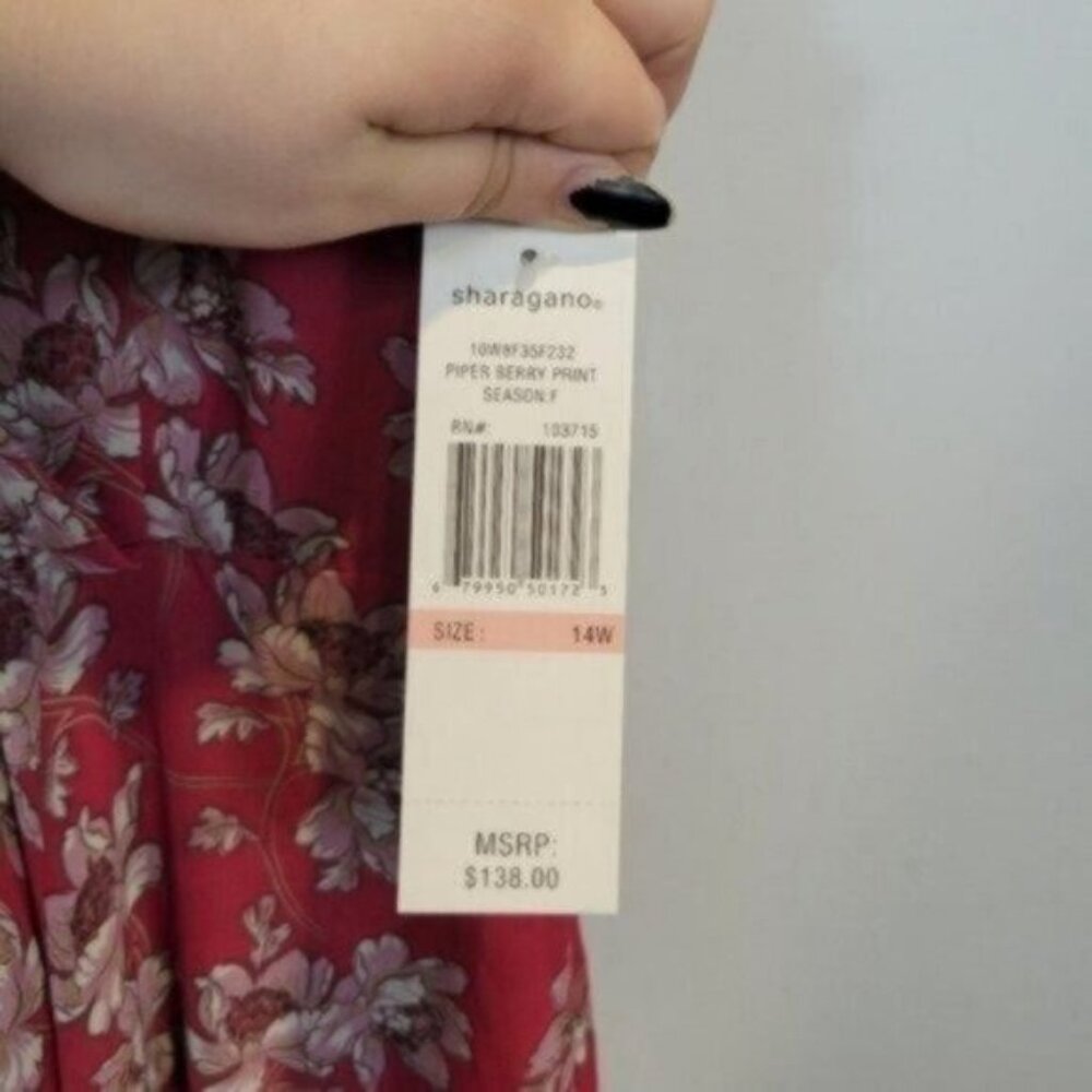 Sharagano Floral Faux Wrap Midi Dress Pink Plus NWT - Picture 6 of 14